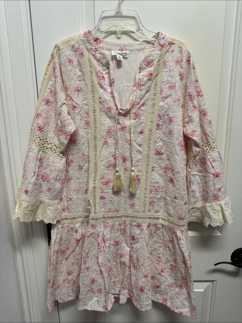 Allison New York Pink Floral Lace-Trim Tunic Dress